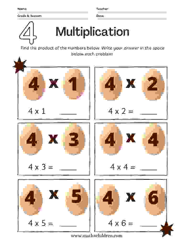 4 times table worksheet pdf